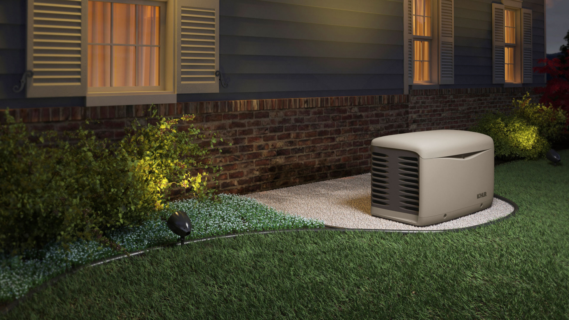 kohler home generator outside home during power outage